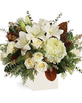 Give the gift of modern winter-white style with this breathtaking arrangement, hand-arranged hand delivered in time for Christmas. Let it Snow